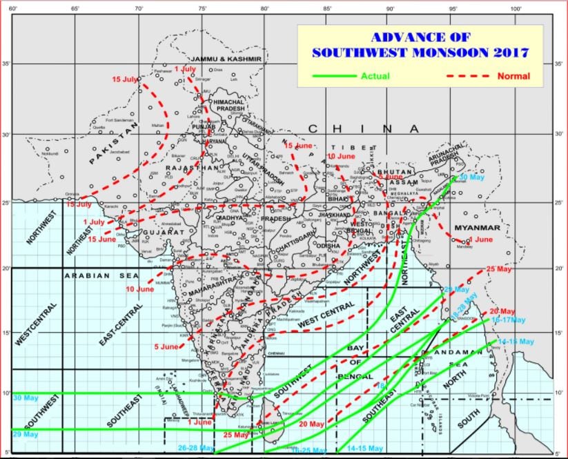 Monsoon usually arrives over Kerala in the first week of June, then covers rest of the country during next one month or so.