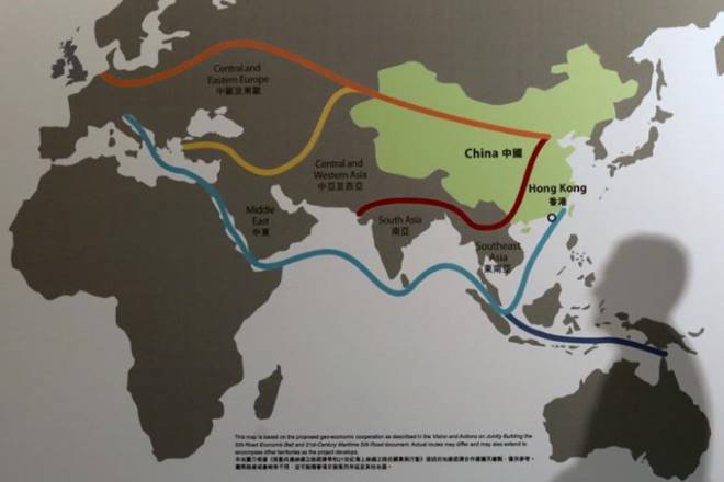 A map illustrating China's "One Belt, One Road" megaproject at the Asian Financial Forum in Hong Kong. (Reuters) A map illustrating China's "One Belt, One Road" megaproject at the Asian Financial Forum in Hong Kong. (Reuters)