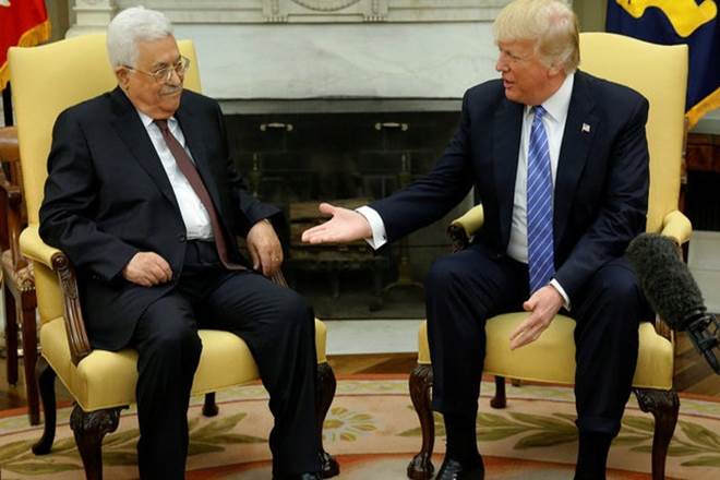 The Palestinian president greeted Abbas outside the presidential palace and the two men walked along a red carpet onto its grounds. (Reuters) The Palestinian president greeted Abbas outside the presidential palace and the two men walked along a red carpet onto its grounds. (Reuters)