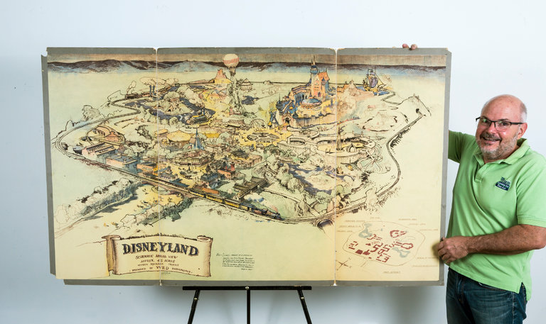 Walt Disney, Disneyland, auction, New York, first-ever map of Disneyland, USD 1 million, drawings in Disney history
