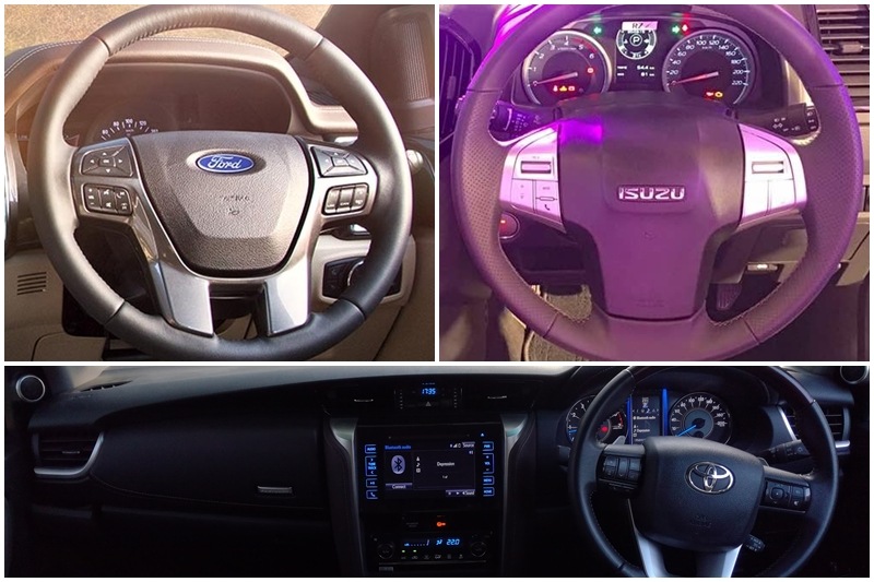 Safety: All models have the option of a number of safety features such as dual front airbags, ABS (Anti-lock Braking System) with EBD (Electronic Brakeforce Distribution), traction control, immobiliser, reverse parking aids and three point ELR seatbelts. The Fortuner is the only one here to be offered with seven airbags (dual front, side, curtain and driver knee) as a standard fitment unlike the Ford Endeavour which has all seven airbags in the higher variants while dual front airbags are standard. The Isuzu MU-X has only dual front airbags which are available in the two versions offered by in the Japanese SUV, however, no option of additional airbags is available. The Isuzu MU-X has only two variants while the other two models have a plethora of trims to choose from.