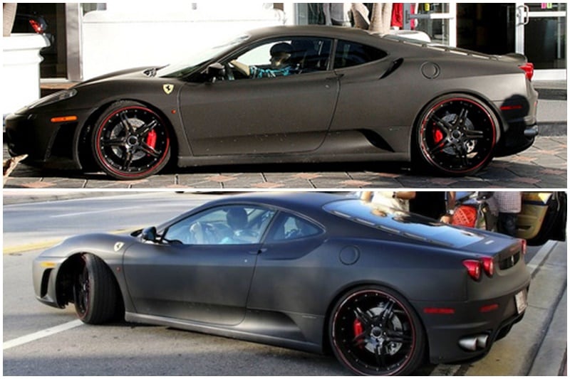 Ferrari F430: First customisation that catches the eye is, of course, the matte black paint. Bieber bought himself the F430 when he turned old enough to drive - 16 years old (legal driving age in the US). (Image: Celebritycarsblog)