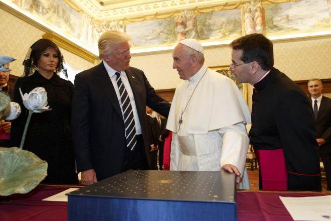 US President Donald Trump and first lady Melania meet Pope Francis during a private audience at the Vatican. (Reuters) US President Donald Trump and first lady Melania meet Pope Francis during a private audience at the Vatican. (Reuters)