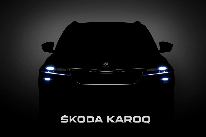 Shortly before its world premiere, Skoda has provided a first look at the new compact SUV Karoq. The Czech car manufacturer's new, emotive and dynamic SUV design language is easily recognisable. The radiator grille, framed by a chrome trim, has vertical double slats and creates the trapezoidal cross section that is typical of Skoda SUVs. The compact SUV is 4,382 mm long, 1,841 mm wide and 1,605 mm high. The long wheelbase measuring 2,638 mm (all-wheel-drive version: 2,630 mm) gives the SUV a generous space inside.