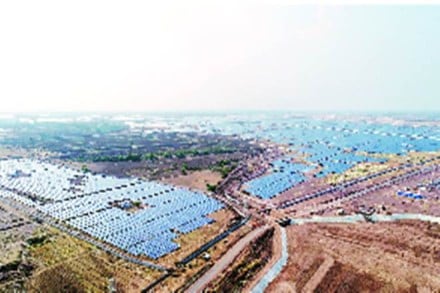 SUNNY SIDE: An aerial view of the Kurnool Ultra Mega Solar Park. SUNNY SIDE: An aerial view of the Kurnool Ultra Mega Solar Park.