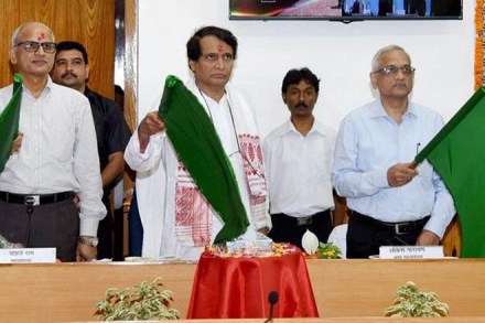 Railway Minister Suresh Prabhu today flagged off the Naharlagun-Guwahati Shatabdi Express and laid the foundation of the Murkongselek-Pasighat broad gauge line in Arunachal Pradesh. (PTI) Railway Minister Suresh Prabhu today flagged off the Naharlagun-Guwahati Shatabdi Express and laid the foundation of the Murkongselek-Pasighat broad gauge line in Arunachal Pradesh. (PTI)