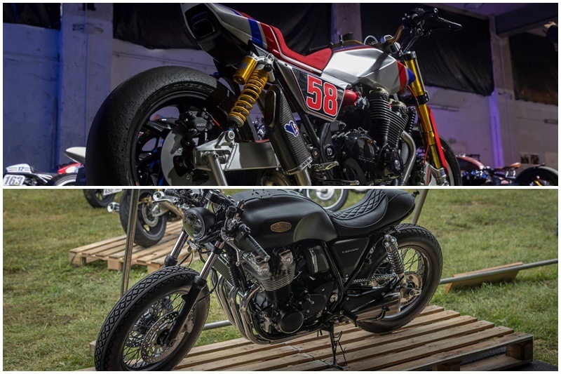 There were two versions of the neo-retro classic CB1100, the first being the CB1100TR concept built by Honda’s Rome-based R&D design team, picking inspiration from the US' flat track culture. The second one is a fully blacked-out version of the current CB1100 EX, built by a collaboration of Milan-based customisers, South Garage. The customisation resulted in a mix of café racer and bobber styles.