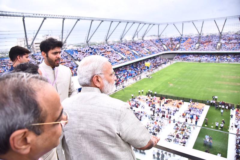 PM Narendra Modi, Narendra Modi Gujarat visit, TransStadia arena, Public Private Partnership model, Gujarat, Modi in Gujarat, sporting culture in gujarat, The Arena Complex, Deepa Malik, Bhaichung Bhutia, Maninagar area, Ahmedabad.