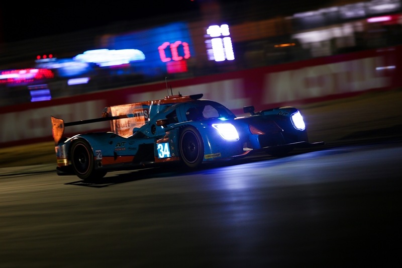 India's Karun Chandhok takes the night shift in the gulf liveried Tockwith LMP2 car.