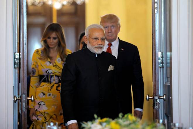 US President Donald Trump and first lady Melania Trump welcome Prime Minister Narendra Modi for a dinner at the White House. (Reuters) US President Donald Trump and first lady Melania Trump welcome Prime Minister Narendra Modi for a dinner at the White House. (Reuters)