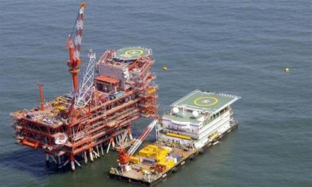 Reliance Industries KG-D6's control and raiser platform is seen off the Bay of Bengal in this undated handout photo. REUTERS/Reliance Industries/Handout/Files