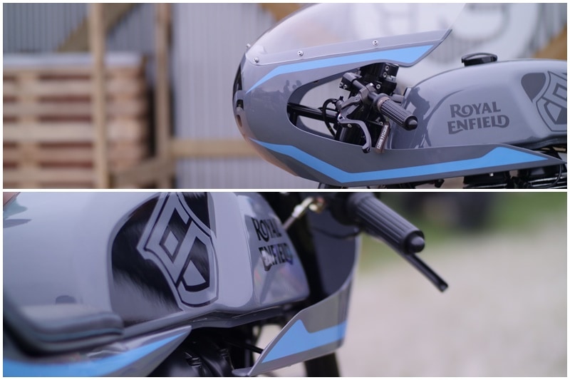 The Surf Racer has half fairing, and the graphics are fairly simple, but in style with racing heritage. The graphics also include a Sinroja hallmark, which has collaborated in the build of the two motorcycles.