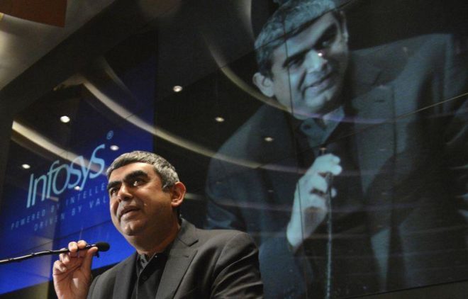 Infosys CEO Vishal Sikka drew the contrast between the huge number of people employed at the Indian information technology companies and the small number of people sent to the US on H1B visas. (Image: Reuters)