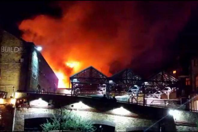 London, London fire, fire in London, London's Camden Market, fire brought under control, fire in London market, popular tourist attraction, fire damage in London, London Fire Brigade, fire under control, London fire under control