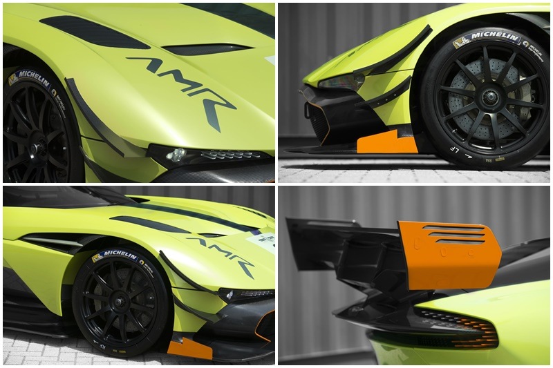 The AMR Pro package comes with aerodynamic enhancements that begin at the front-end with air intakes above the wheel arches to extract high pressure air and reduce lift. The weight of the engine cover has been reduced by 5kg by carbon fibre optimisation.