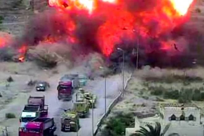 The explosion happened 200 metres from its military target, "when an Egyptian soldier used a tank to stop the vehicle. (Video grab)