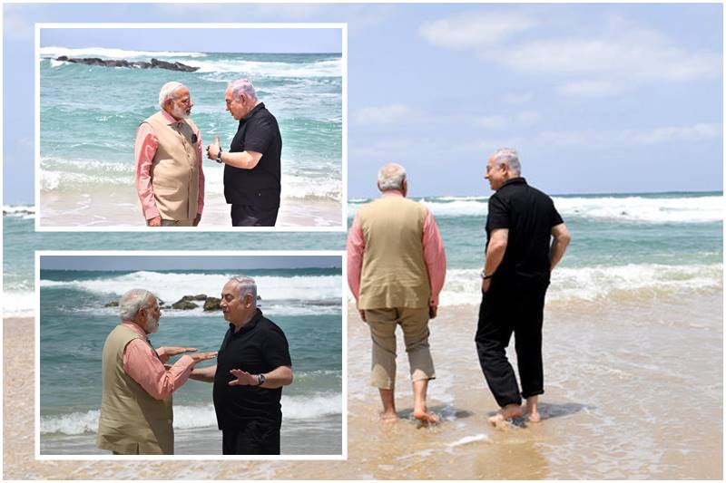 Netanyahu Modi Beach Modi, Netanyahu’s bonhomie at Olga Beach! Both leaders together in ...