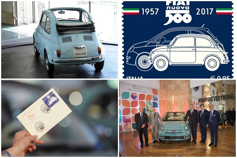 A stamp dedicated to the 500 was issued on its 60th birthday in Turin.