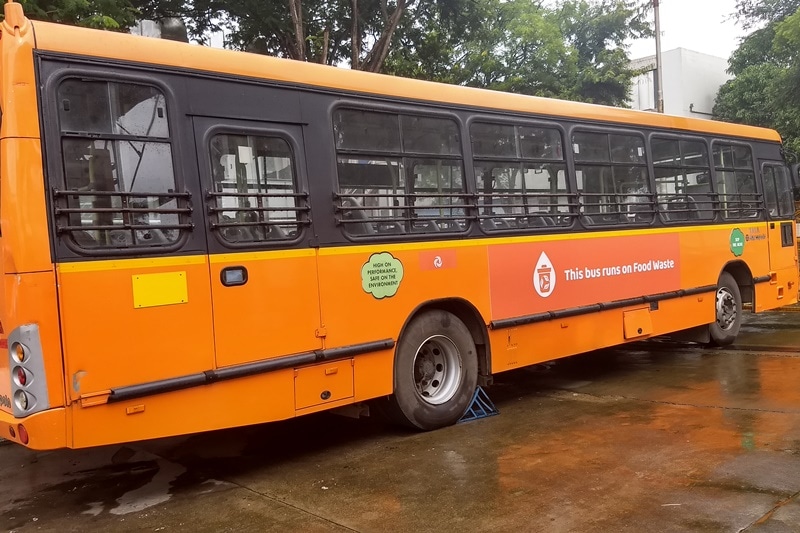 india's first bio methane bus, tata motors bio methane bus, tata motors bus