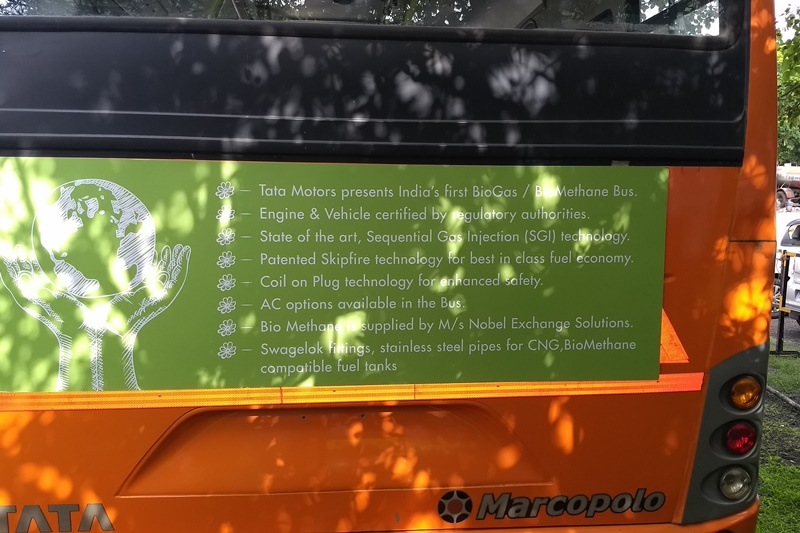 india's first bio methane bus, tata motors bio methane bus, tata motors bus