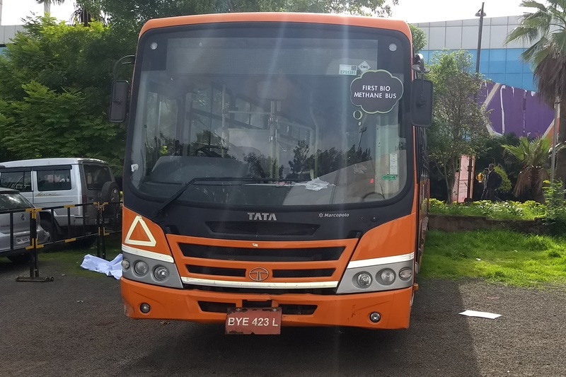 india's first bio methane bus, tata motors bio methane bus, tata motors bus