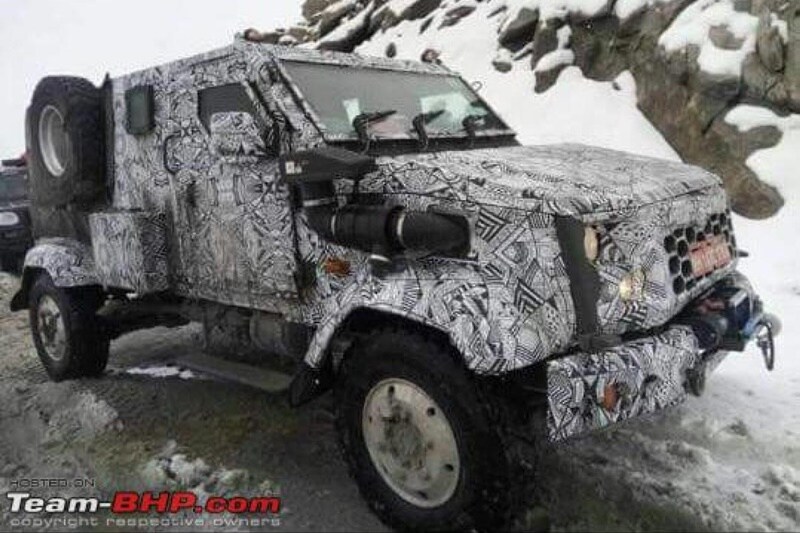 It is powered by a 3.3-litre water-cooled, direct injection, common rail turbo diesel engine, which produces 185 bhp at 3,200 rpm and 450 Nm torque at 2,400 rpm. It is also equipped with a turret on the roof for a 7.62 mm medium machine gun, 40 mm automatic grenade launcher and anti-tank guided missile. (Image: TeamBHP)