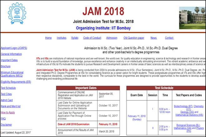 iit, iit jam, jam.iitb.ac.in, iit jam 2018, iit jam 2018 exam, iit jam 2018 exam date, Joint Admission Test, Joint Admission Test 2018, IIT, IISc, iit jam notification, iit jam 2018 notification, iit jam important dates, iit jam test schedule, iit jam admission, iit jam registration, IIT bombay, Indian Institute of technology Bombay, iit jam Test Schedule, iit jam Eligibility Requirements, iit jam test cities, iit jam Admit Card, iit jam how to apply, indian institute of technology, education news