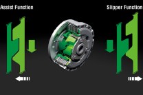 Slipper clutch for smooth hard down shifting.