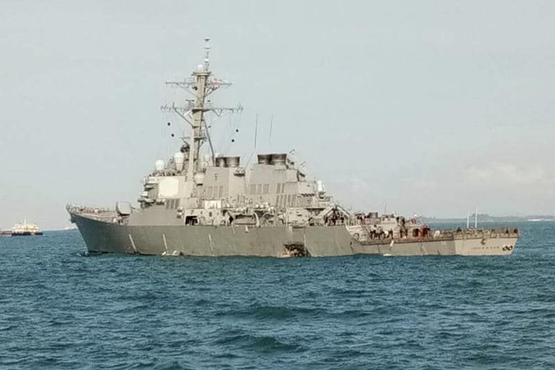 US navy warship collision, USS John S McCain, USS John S McCain images, USS John S McCain collision 2017, USS John S McCain 2017, USS John S McCain oil tanker collision, Singapore US navy collision, US navy ship damaged, US Navy
