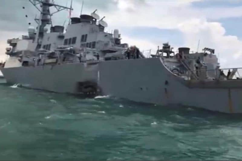 US navy warship collision, USS John S McCain, USS John S McCain images, USS John S McCain collision 2017, USS John S McCain 2017, USS John S McCain oil tanker collision, Singapore US navy collision, US navy ship damaged, US Navy