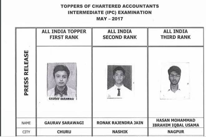 ICAI IPCC May Result 2017: Gaurav Sarawagi declared as India topper