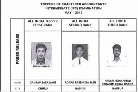 ICAI IPCC May Result 2017: Gaurav Sarawagi declared as India topper