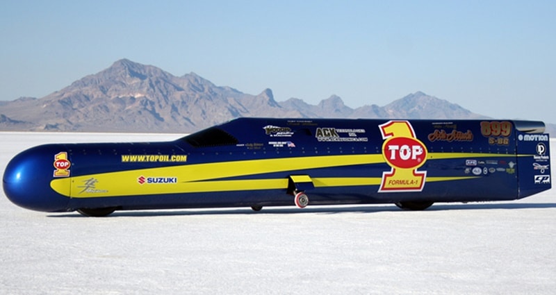 Rocky Robinson’s Ack Attack, 2006, 2008 and 2010: Rocky Robinson held the record for fastest motorcycle in 2006, 2008 and 2010 on his machine called the Ack Attack. Under the streamliner, Robinson used two Suzuki Hayabusa engines with turbos, resulting a colossal 1000 bhp! In 2006, the Ack Attack registered 547.2 kph, two years later it did 576 kph and in 2010 it crossed the 600 kph mark. (Image: Visordown)