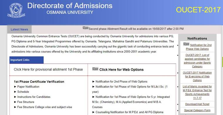 Osmania University, Common Entrance Test, Osmania University Common Entrance Test, Master of Physical Education, Common Entrance Test