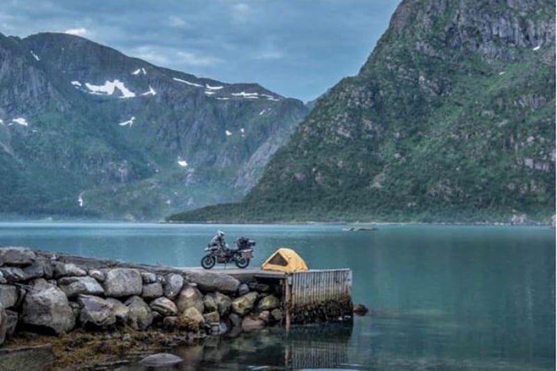 Tim has been an avid motorcyclist, a fact that becomes quite clear on his Instagram account. On this prolonged journey, he is accompanied by a rather very well equipped BMW R 1200 GS. Pictured here is hotel room better than any at Lofoten Islands in Norway.