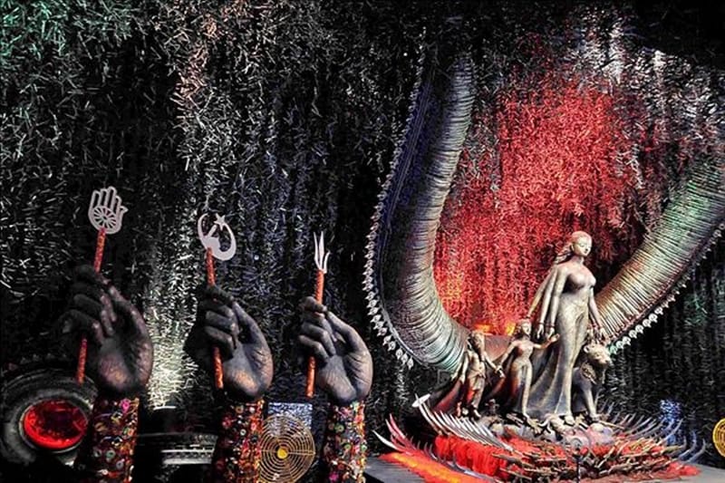 This is a community Durga puja pandal in Kolkata. The theme of this puja is based on communal harmony. (PTI)