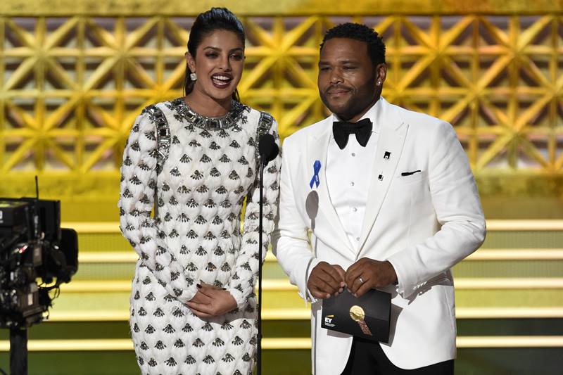 Emmy Awards, Emmy Awards 2017, emmys, Priyanka Chopra, Los Angeles, Anthony Anderson, Reese Witherspoon, Nicole Kidman, Adam Scott, Viola Davis, Jane Fonda, Lily Tomlin, Seth Meyers, Dolly Parton, Stephen Colbert, Sean Spicer, Elisabeth Moss, The Handmaid's Tal, Sterling K. Brown, This Is Us, Julia Louis-Dreyfus, VEEP, Donald Glover, Atlanta, Alec Baldwin, Saturday Night Live, Big Little Lies, entertainment news