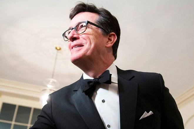 Comedian Stephen Colbert, Stephen Colbert, wardrobe malfunctions, hacking incidents, hacks, Emmy Awards, cyber attack, giant safe, Stephen Colbert comedy show, Stephen Colbert pomo clips, Stephen Colbert videos