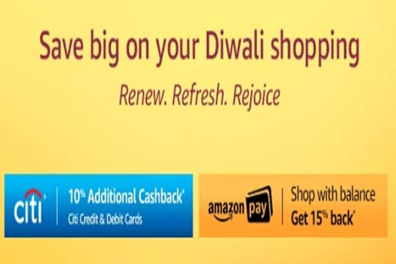 Amazon has promised deals and offers on over 10 crore products on the website. Under the Great Indian Festival Sale, the e-commerce giant will offer 10 percent additional cash back to users of Citibank credit and debit card. There is also, a 15 percent cashback offer on buyers who use Amazon Pay app. (Amazon)