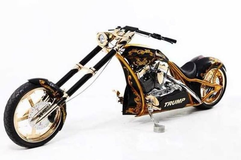 24 Karat Gold Chopper: Orange County Choppers motorcycle with parts made out of genuine gold - so very Donald Trump. It was built by Paul Teutal Sr who is one of the co-founders of Orange County Choppers. (Image: Carkeys)