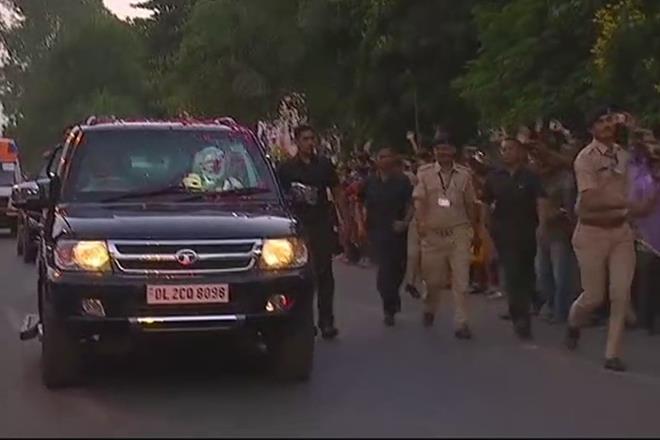 Narendra Modi Gujarat visit Live Updates: 
 Prime Minister Narendra Modi's roadshow in Vadodara. (ANI)