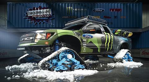 Ken Block’s Garage: From a pickup truck on tank tracks to a turbocharged snowmobile check out the weird and wonderful Hoonigan garage