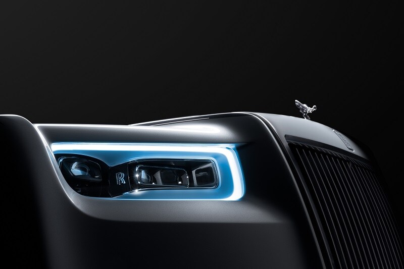 Eight generation Rolls-Royce Phantom gets a new purposeful headlamp graphic gives a confident and focused expression with fresh, frosted internals that feel open and optimistic, whilst accommodating an expressive ring of daytime driving lights and the most advanced laserlight system of any motor car that at night casts light well over 600 metres down the road.