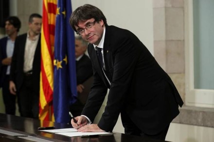 Catalonia's leader Carles Puigdemont, Catalonia, Spain Catalonia's leader Carles Puigdemont, Catalonia, Spain