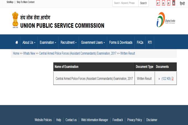 UPSC CAPF result 2017,UPSC CAPF result 2017 steps, UPSC CAPF result, CAPF result 2017, CAPF result, UPSC website, how to check CAPF 2017 result, education news