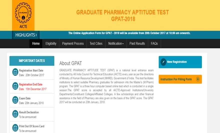 AICTE GPAT 2018, Pharmacy Aptitude Test, GPAT, All India Council for Technical Eductaion, Examination