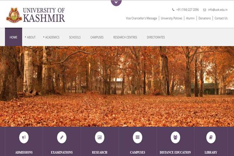 Kashmir University, Entrance results, Master of Pharmacy, Kashmir University official website