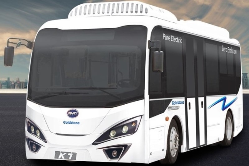 Goldstone eBuzz K7: Goldstone Infratech Limited's electric bus eBuzz K7 was commercially launched and put in use by the Himachal Pradesh Transport Corporation, becoming India's first electric bus to enter the public transport sector. The eBuzz K7 plys on the Kullu-Manali-Rohtang Pass route in Himachal Pradesh and has a 25+1 seating layout. Considering it has been employed by Himachal, it should be able to tackle incline. The company claims that it has been tested for steep gradients and delivers a range of 200 km on one full charge. The bus uses Lithium Iron Phosphate battery that takes about four hours to charge.