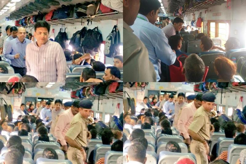 piyush goyal, railway minister, piyush goyal surprise visit, Kota Jan Shatabdi Express, Kota Jan Shatabdi Express pics, piyush goyal pics, piyush goyal inspection, indian railways