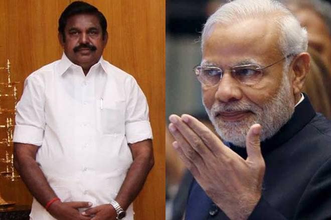aiadmk, modi with aiadmk, pm narendra modi, e palaniswami, o panneerselva, ttv dhinakaran, two leave symbol, aiadmk symbol fight
